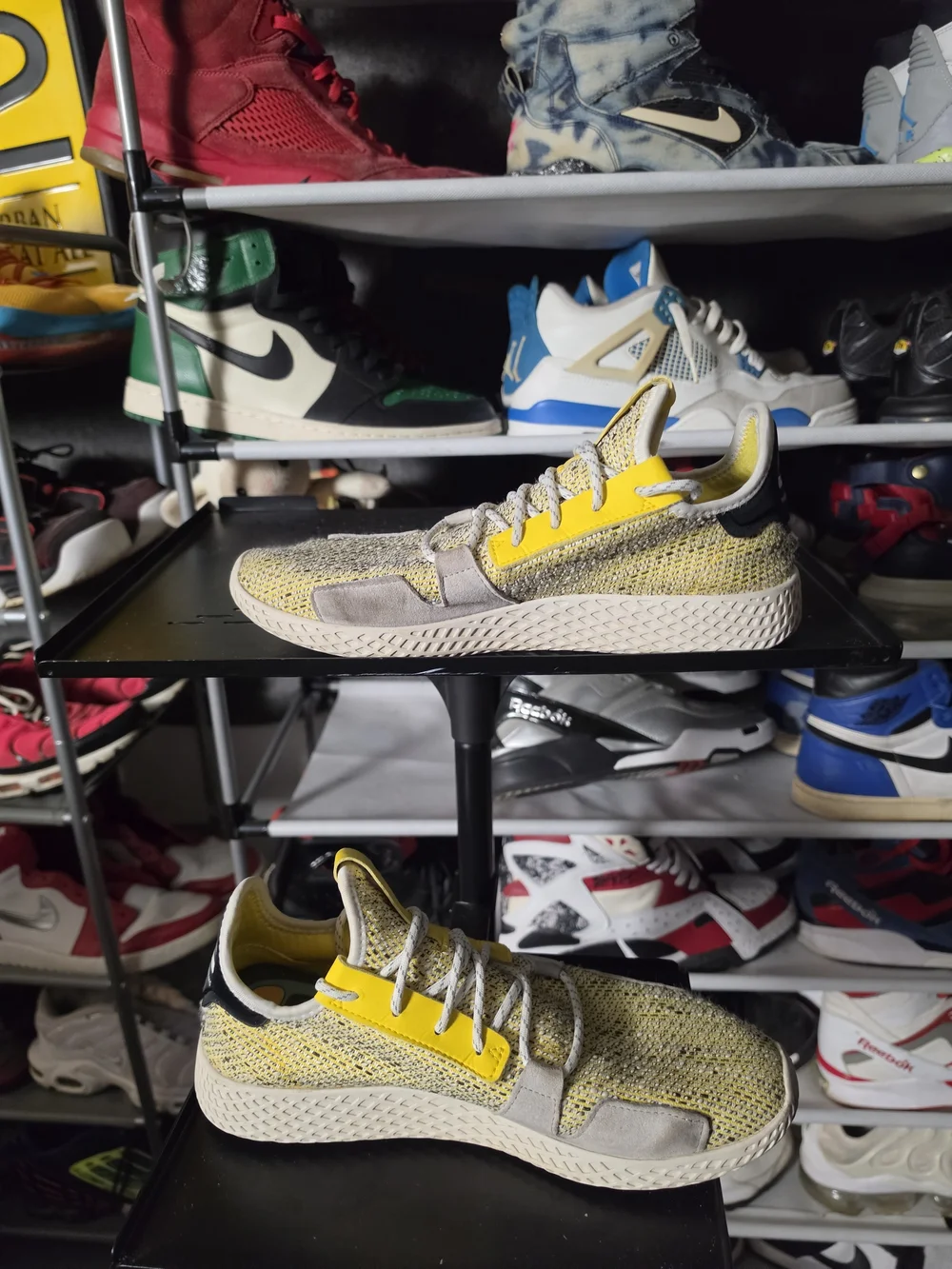 🔥 adidas Pharrell William HU V2 Yellow & Gray Knit Casual Athletic Sneakers